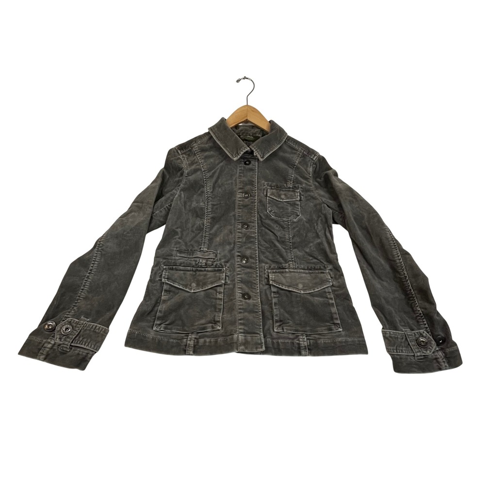 Eddie Bauer Gray Corduroy Field Jacket Womens Medium Button Front Utility Pocket